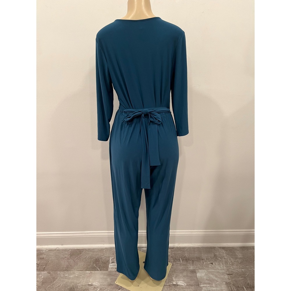 NY Collection Petite Jumpsuit Womens PL Teal Blue Wrap V-Neck Casual Elegant NWT - Picture 11 of 16